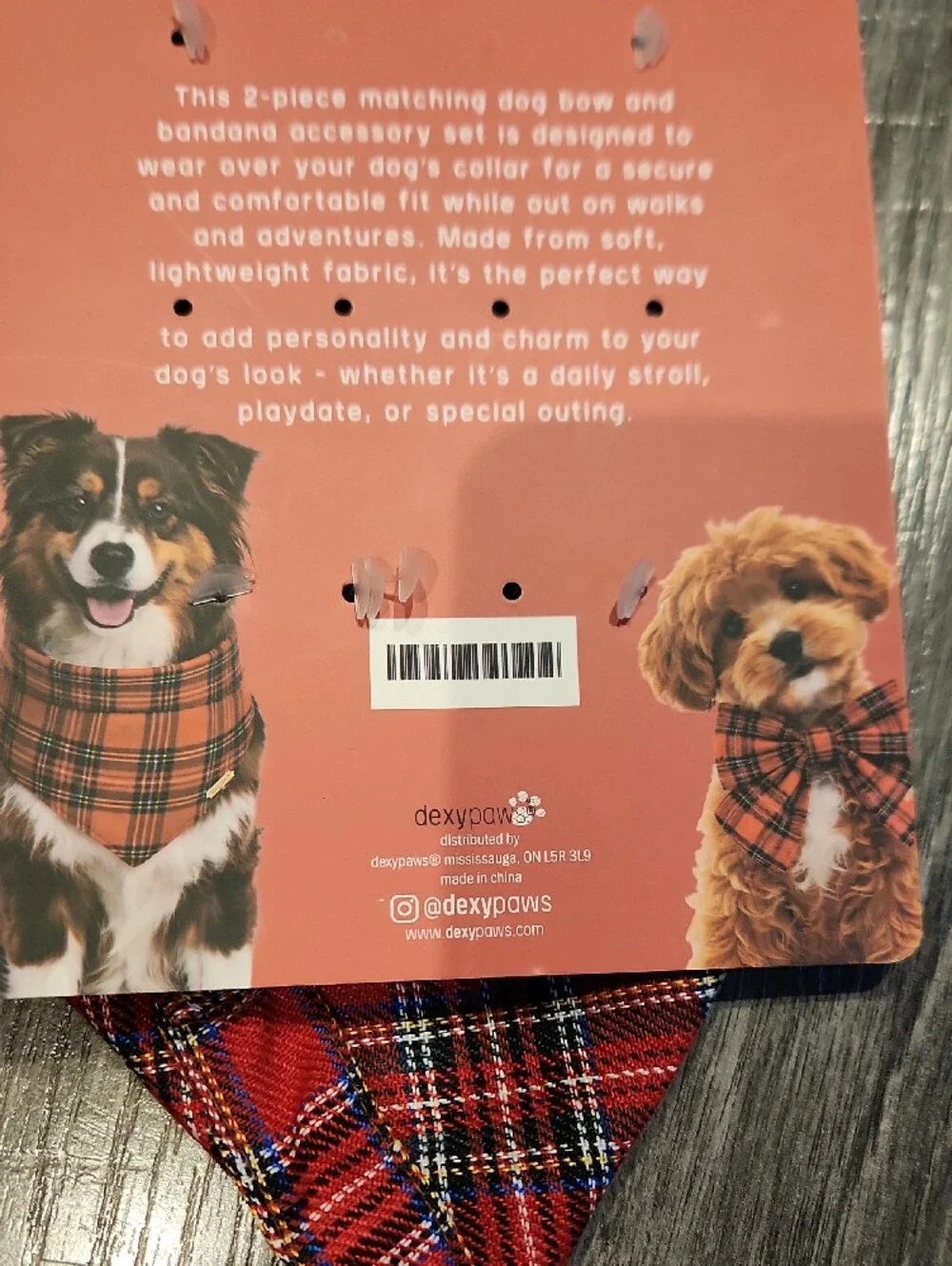 dexypaws Red Plaid 2-Piece Dog Accessory Set - Bandana & Bow